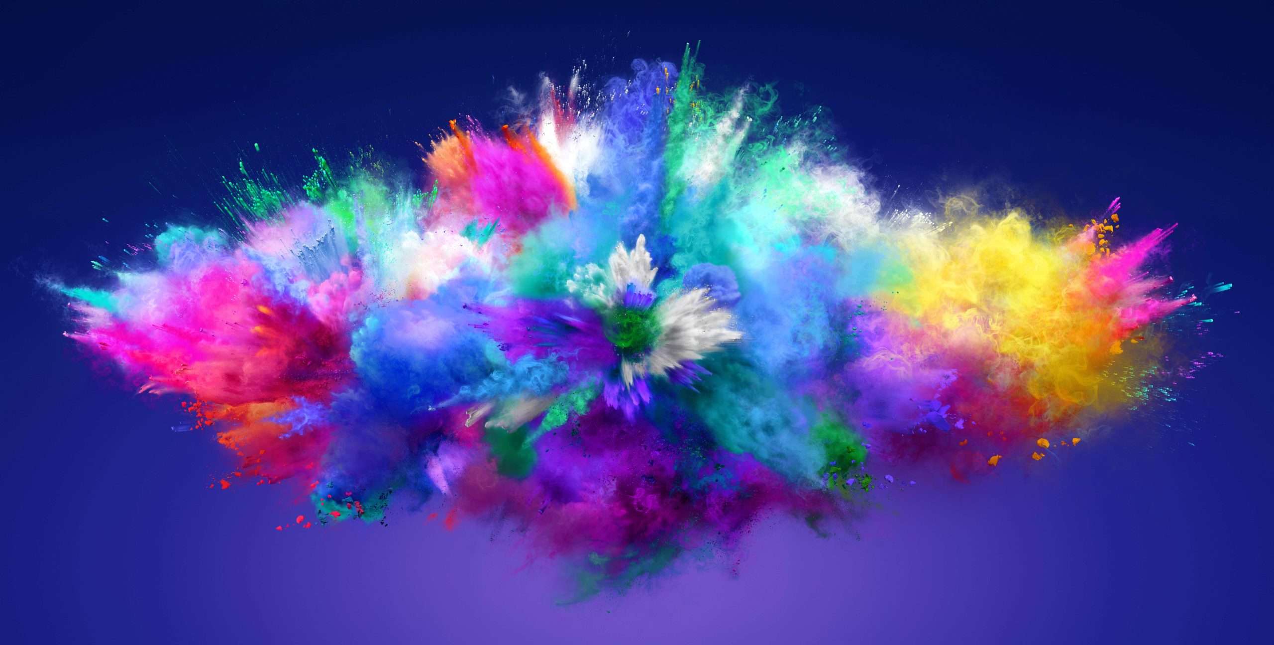 Explosion of cloudy colorful powder. Freeze motion of color powder exploding. 3D Illustration